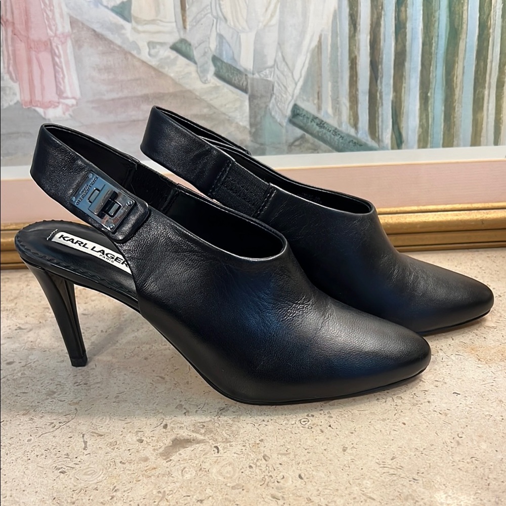 Karl Lagerfeld Maddie Black Stiletto Slingback Heels 7M
